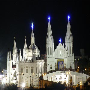 Basilica of Our Lady of Velankanni at night