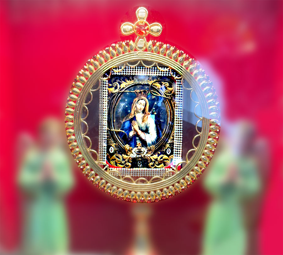 holy relic - a piece of the veil worn by the Mother of God